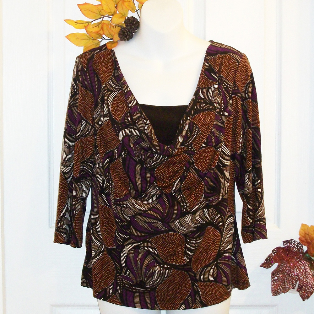Kim Rogers Petite M Drape Neck Stretch Top Tunic